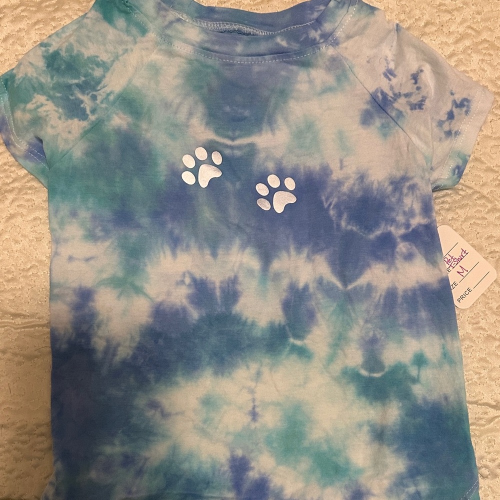 New Blue Tie-Dye Pet T-Shirt with Paw Prints Dog, Cat, Monkey size Medium - Picture 7 of 7